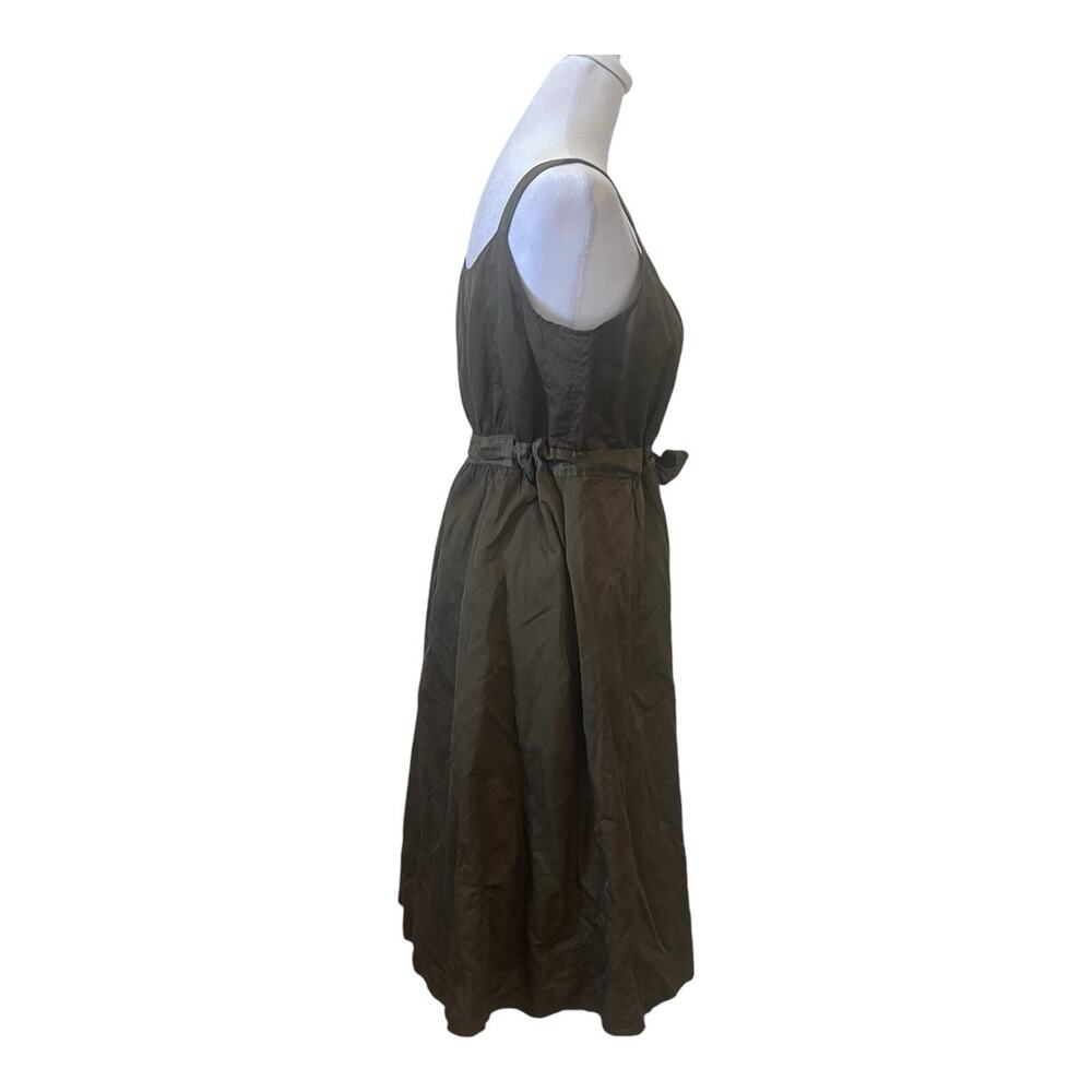 Eileen Fisher Dress Womens 6 Olivine Olive Green Steel Satin Empire Waist Tie - Picture 4 of 12
